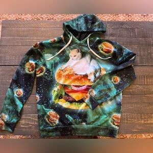 Cat cheeseburger graphic hoodie Green size XL